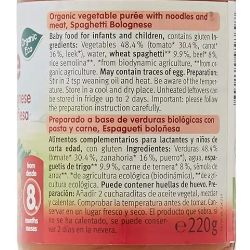 Barattolo di spaghetti bolognesi biologici Holle, 220 g