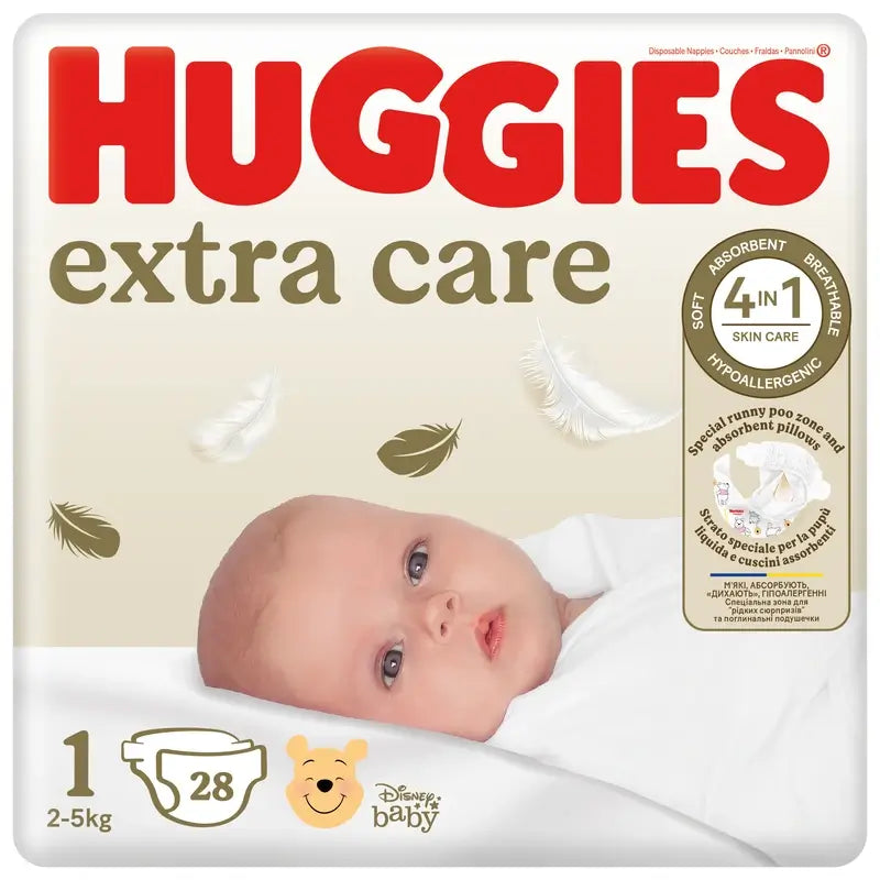Pannolini Huggies Extra Care taglia 1 (3-5 Kg) Disney, 28 pezzi