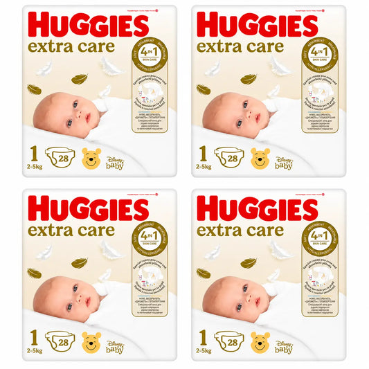 Pannolini Huggies Extra Care taglia 1 (2-5 Kg) Disney, 28 pezzi, confezione da 4