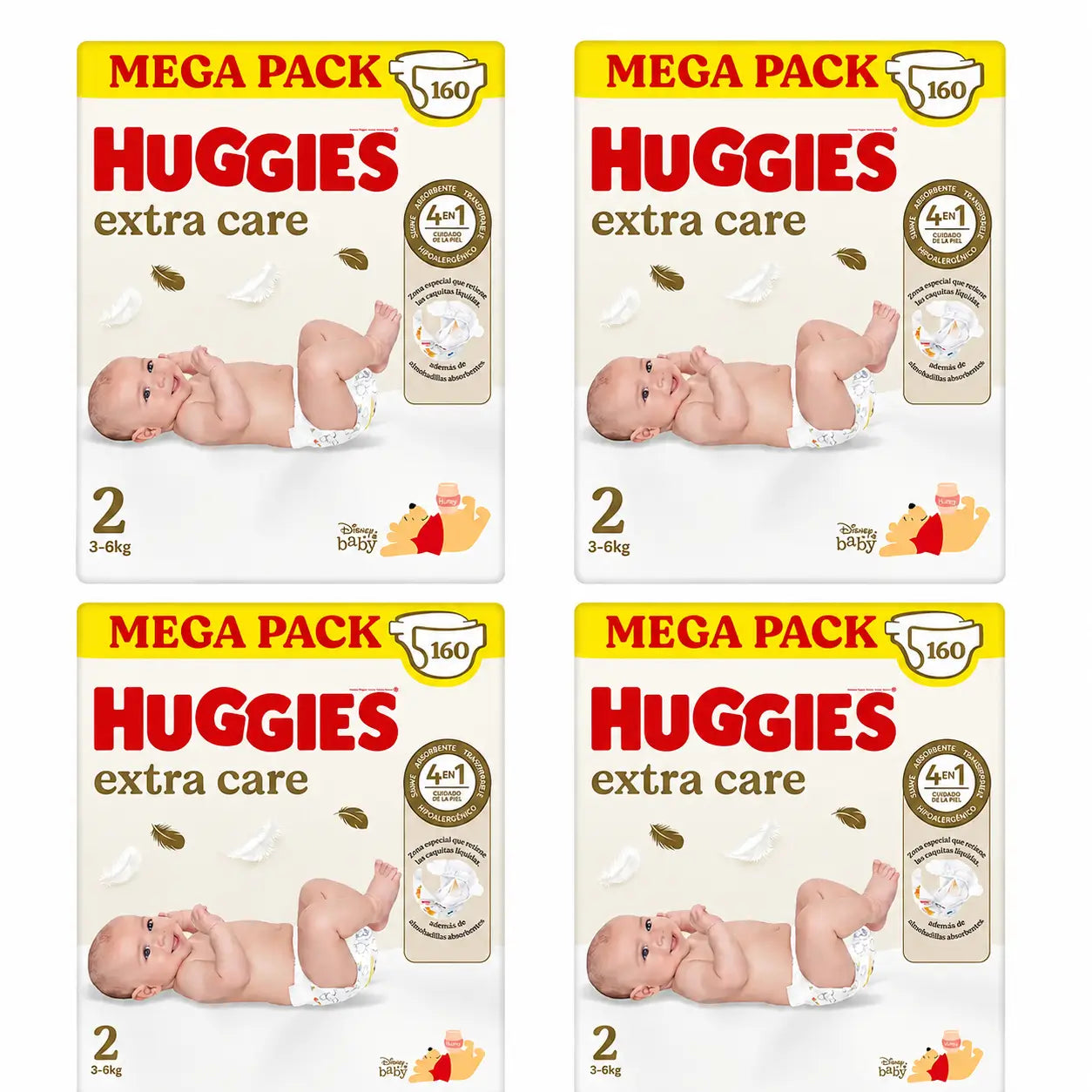 Pannolini Huggies Extra Care taglia 2 (3-6 Kg) Disney , 160 pezzi, confezione da 4