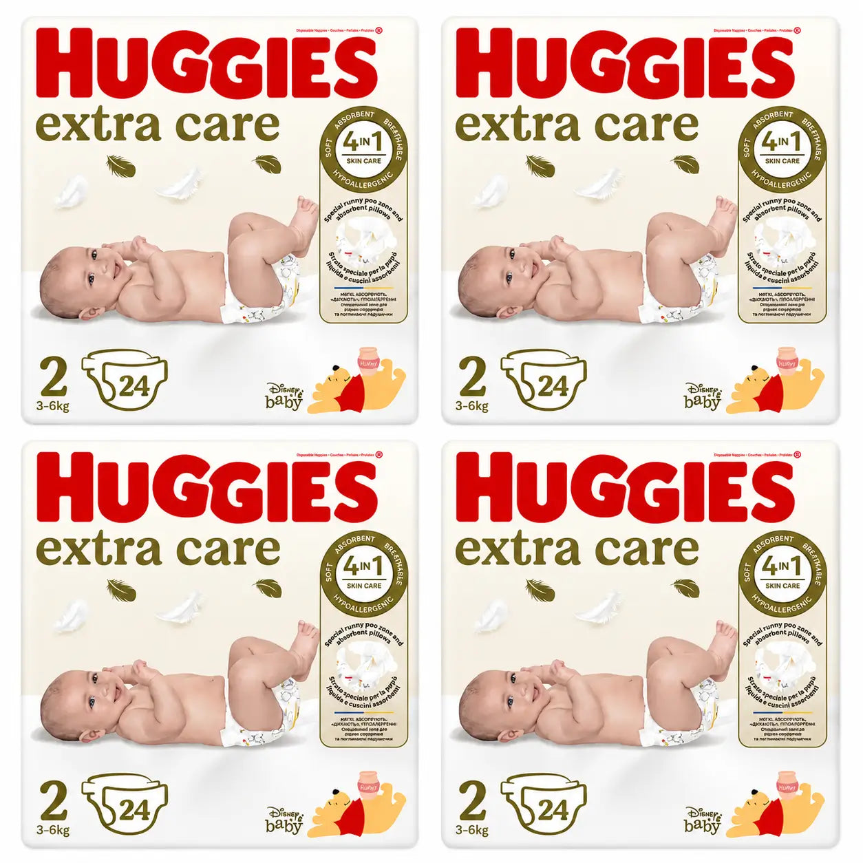 Pannolini Huggies Extra Care taglia 2 (3-6 Kg) Disney, 24 pezzi, confezione da 4