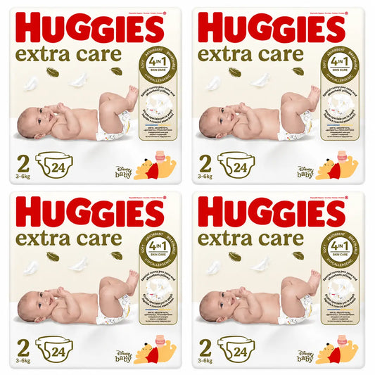 Pannolini Huggies Extra Care taglia 2 (3-6 Kg) Disney, 24 pezzi, confezione da 4