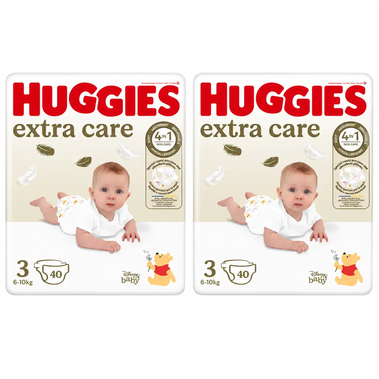 Pannolini Huggies Extra Care taglia 3 (6-10 Kg) Disney, 40 pezzi, confezione da 2