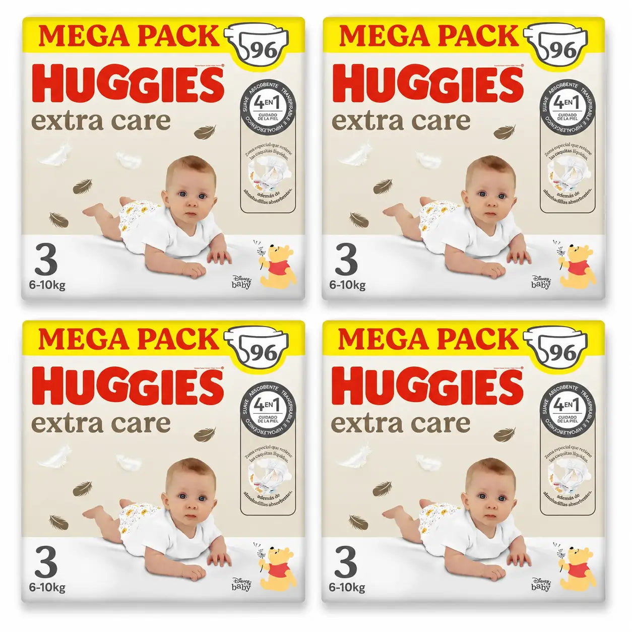 Huggies Extra Care Taglia 3 (6-10 Kg) Pannolini Disney per bambini , 96 pezzi, confezione da 4
