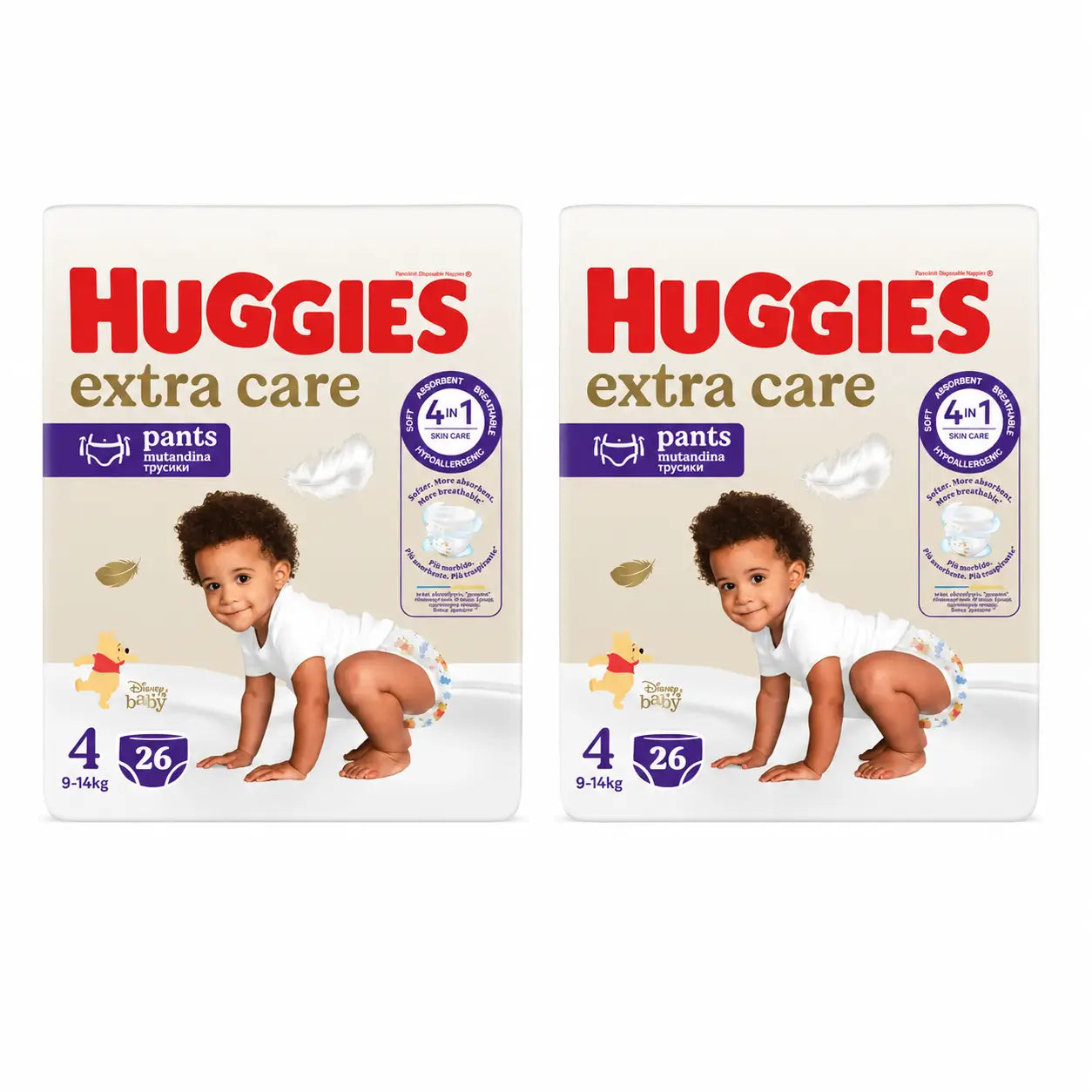 Huggies Extra Care Taglia 4 (9-14 Kg) Slip Pannolino Disney , 26 pezzi, confezione da 2