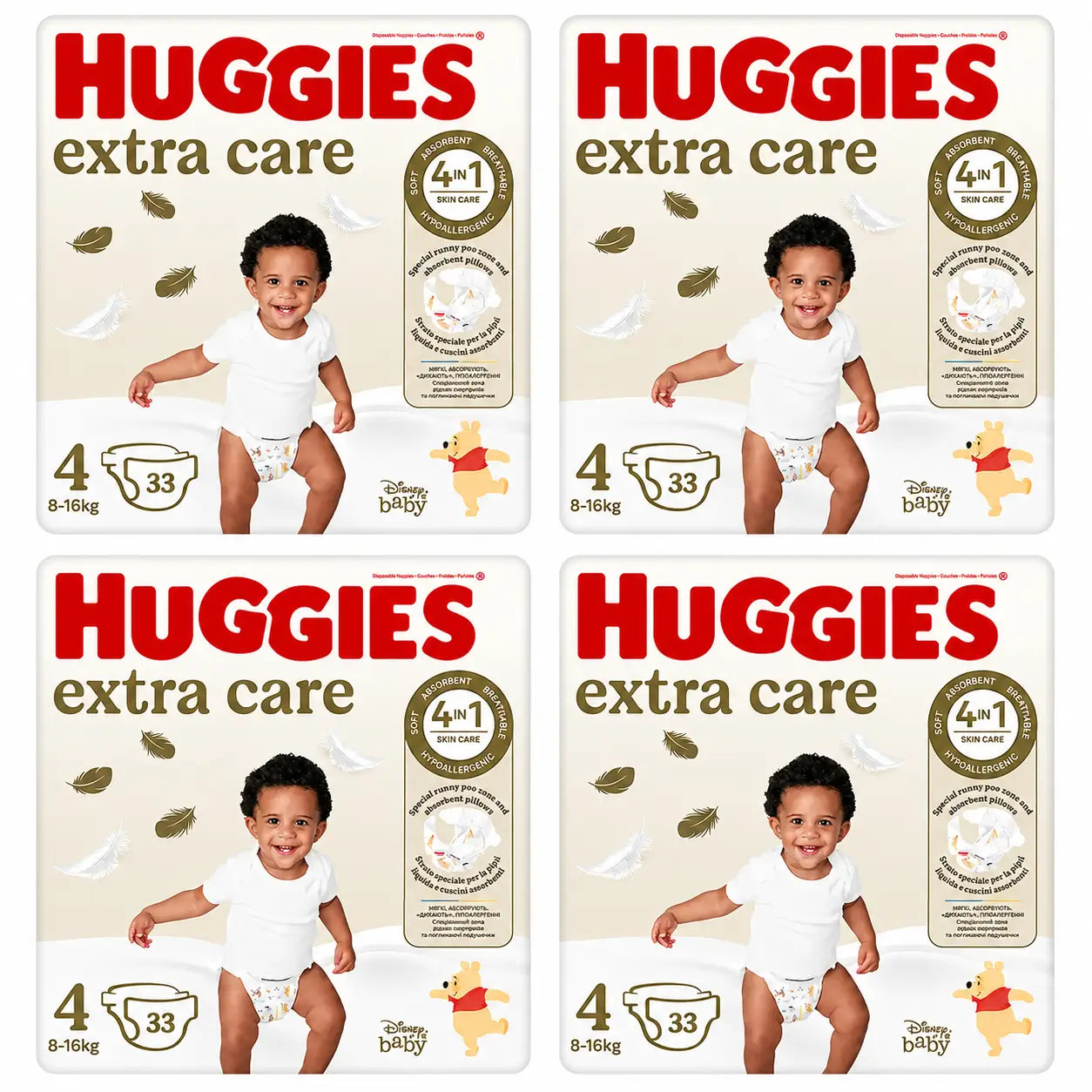 Pannolini Huggies Extra Care taglia 4 (8-16 Kg) Disney, 33 pezzi, confezione da 4