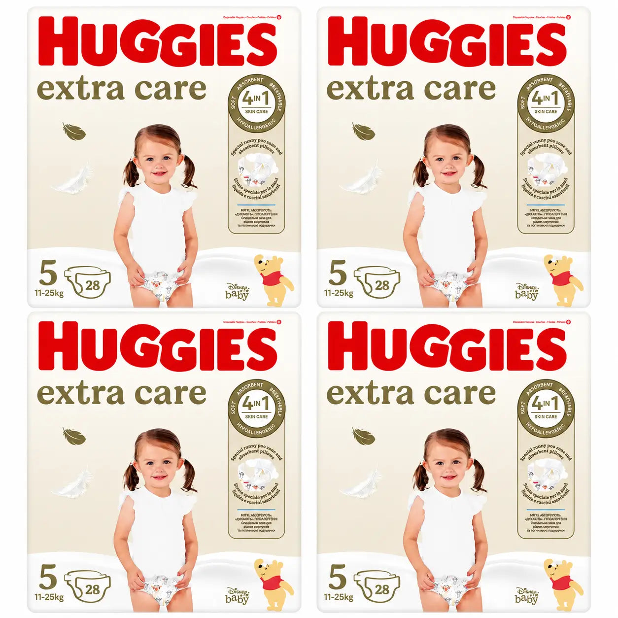 Pannolini Huggies Extra Care taglia 5 (11-25 Kg) Disney, 28 pezzi, confezione da 4