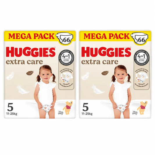 Huggies Extra Care Taglia 5 (11-25 Kg) Pannolini Disney per bambini , 66 pezzi, confezione da 2