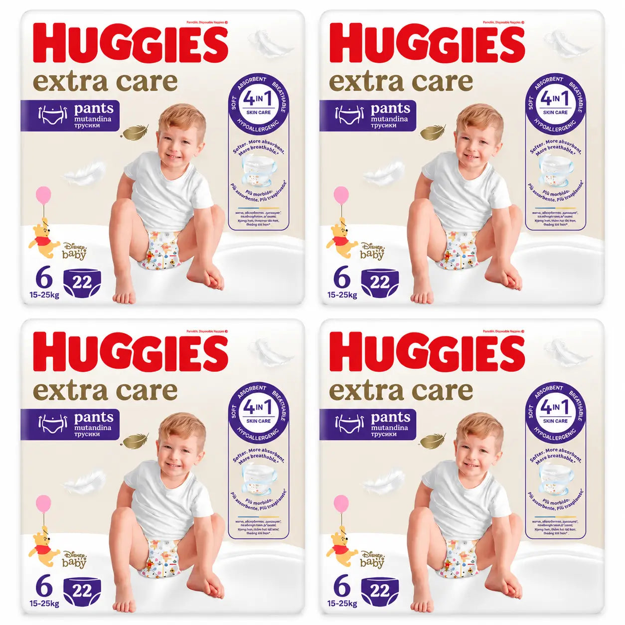 Pannolini Huggies Extra Care taglia 6 (15-25 Kg) Disney , 22 pezzi, confezione da 4