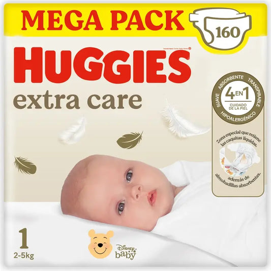 Pannolino Huggies Extra Care taglia 1 (3-5 Kg) Disney, 160 pezzi.