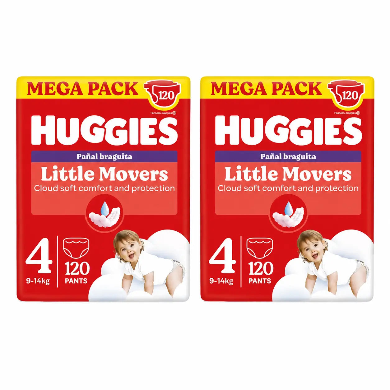 Pannolini Huggies Little Movers taglia 4 (9-14 Kg) Disney , 120 pezzi, confezione da 2