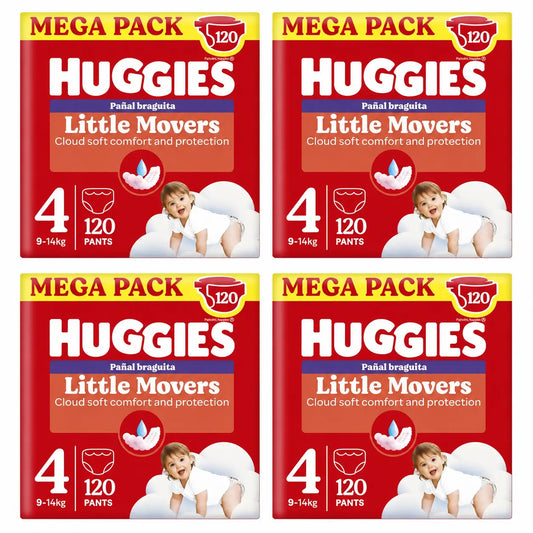 Huggies Little Movers Taglia 4 (9-14 Kg) Slip Pannolino Disney, 120 pezzi, confezione da 4