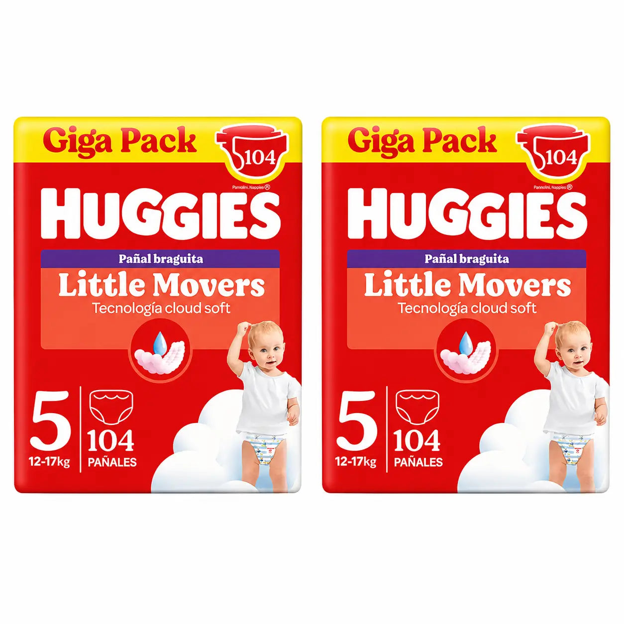 Huggies Little Movers Taglia 5 (12-17 Kg) Slip Pannolino Disney , 104 pezzi, confezione da 2