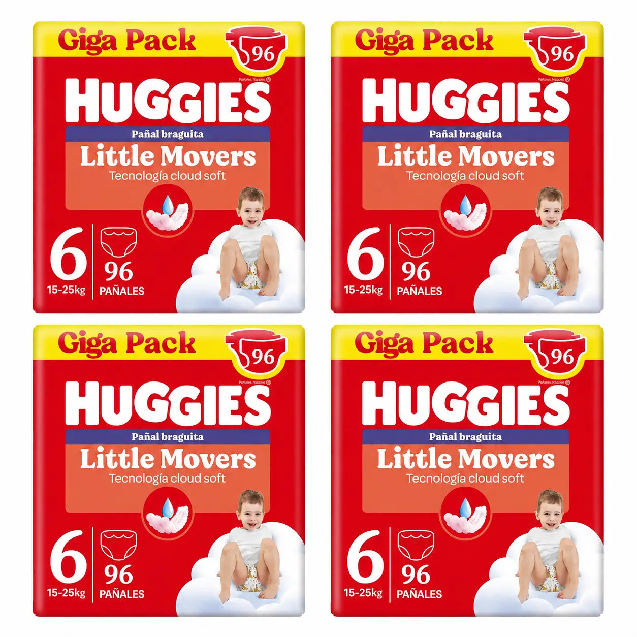 Pannolini Huggies Little Movers taglia 6 (15-25 Kg) Disney, 96 pezzi, confezione 4