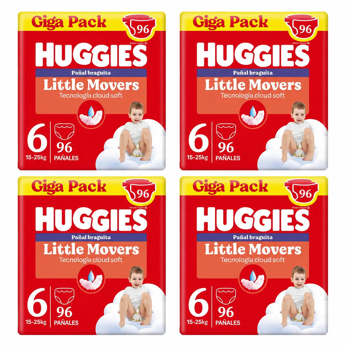 Pannolini Huggies Little Movers taglia 6 (15-25 Kg) Disney, 96 pezzi, confezione 4
