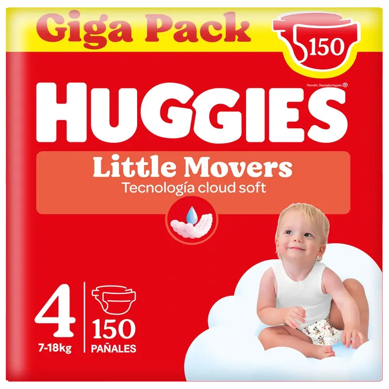 Pannolini per bambini Huggies Little Movers taglia 4 (7-18 kg) Disney, 150 pezzi.