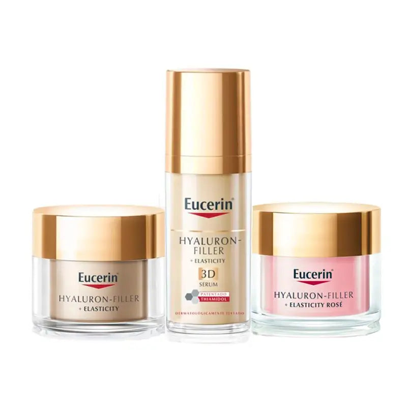 Eucerin Hyaluron-Filler Pack + Siero Elasticità, Crema Notte e Giorno Rosé Fp30