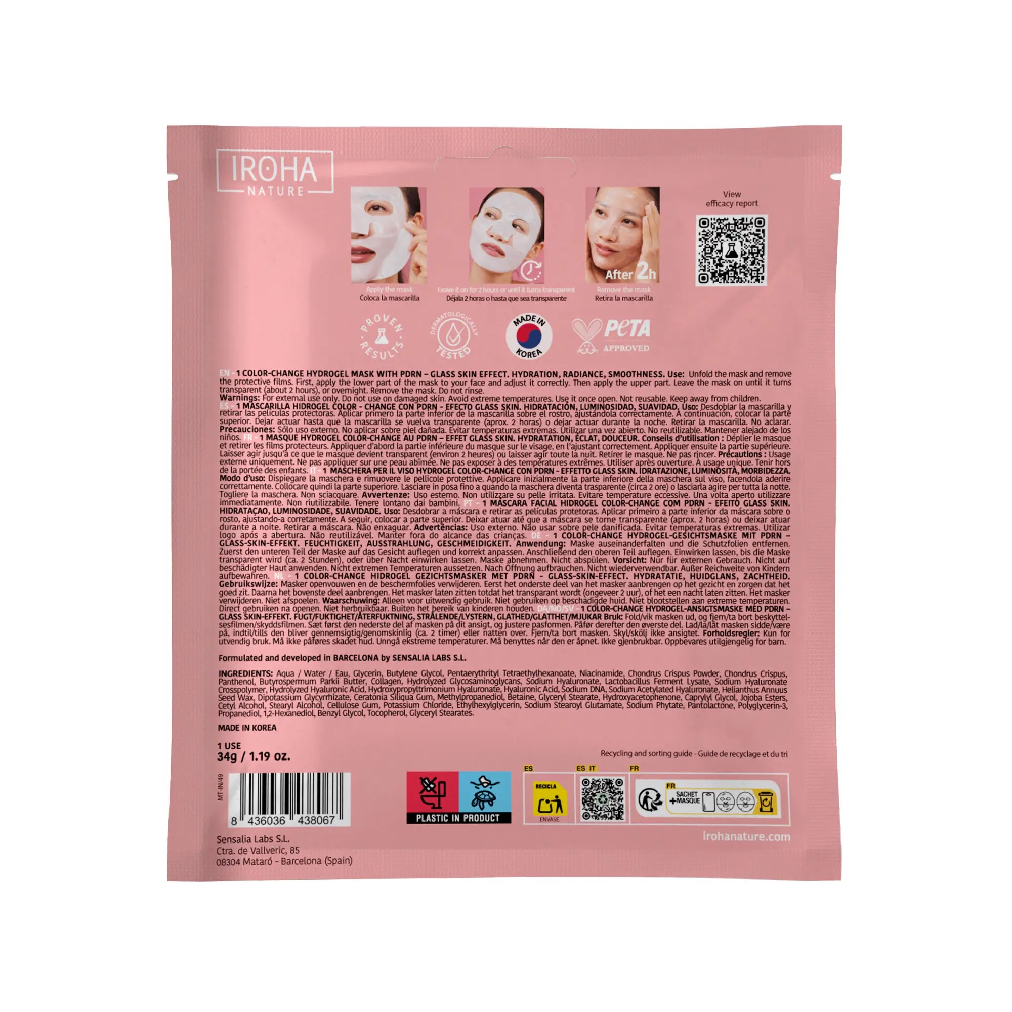 Iroha Nature Iroha Nature Maschera idrogel per pelle di vetro con Pdrn, 1 gr