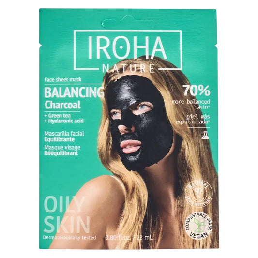 Iroha Nature Maschera di tessuto equilibrante per il viso - Carbone , 23 ml