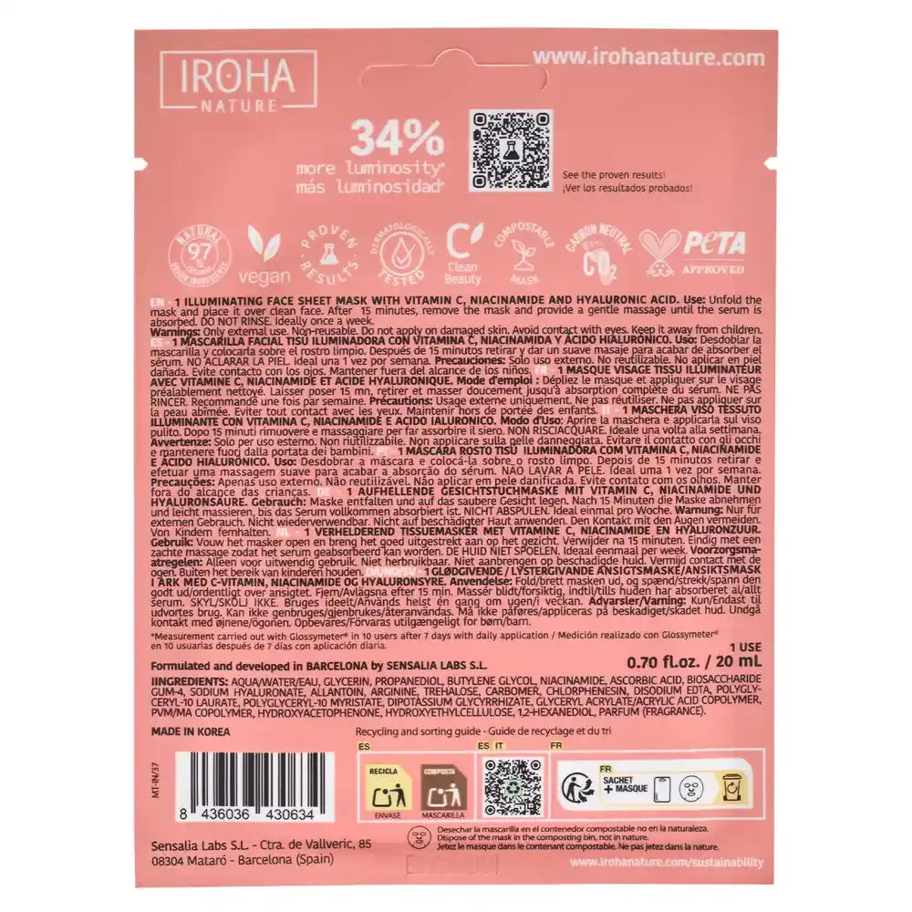 Iroha Nature Maschera illuminante per il viso - Vitamina C , 20 ml