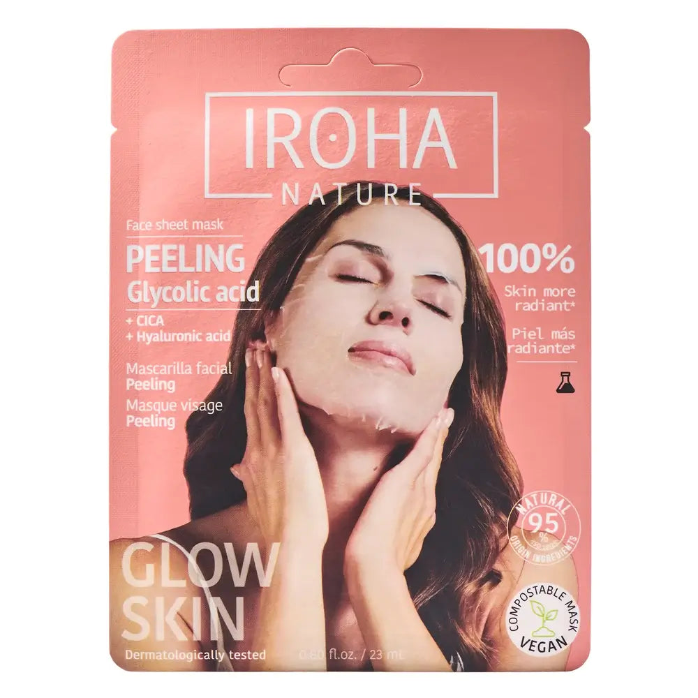 Iroha Nature Maschera peeling viso in tessuto - Acido glicolico , 23 ml