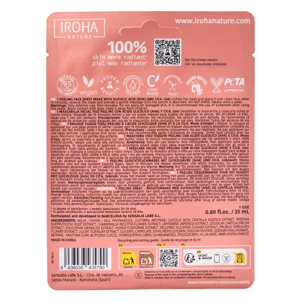 Iroha Nature Maschera peeling viso in tessuto - Acido glicolico , 23 ml