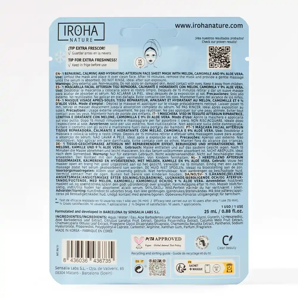 Iroha Nature Natural Extracts Maschera viso riparatrice doposole, 20 Ml