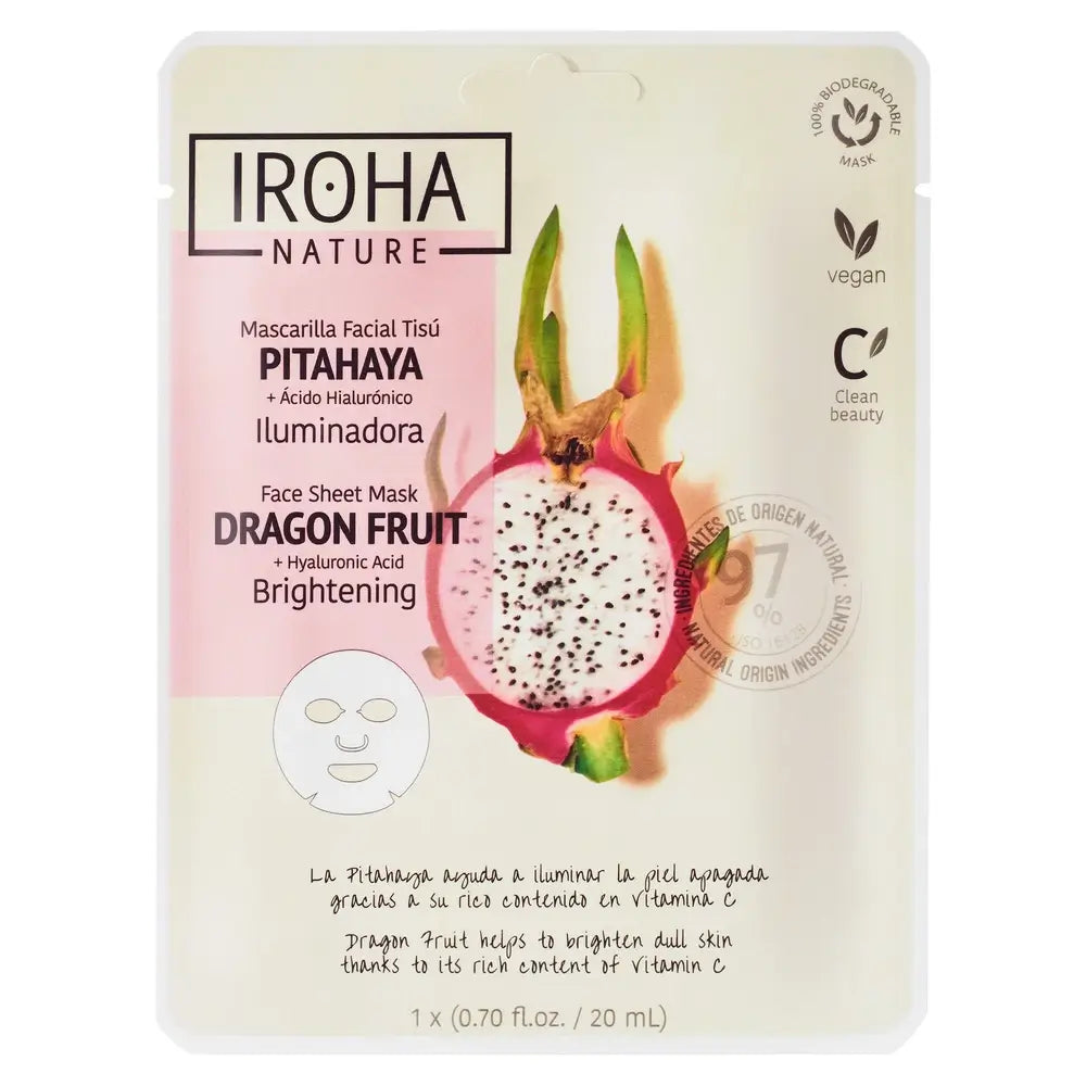 Iroha Nature Natural Extracts Maschera viso illuminante di Pitahaya, 20 Ml