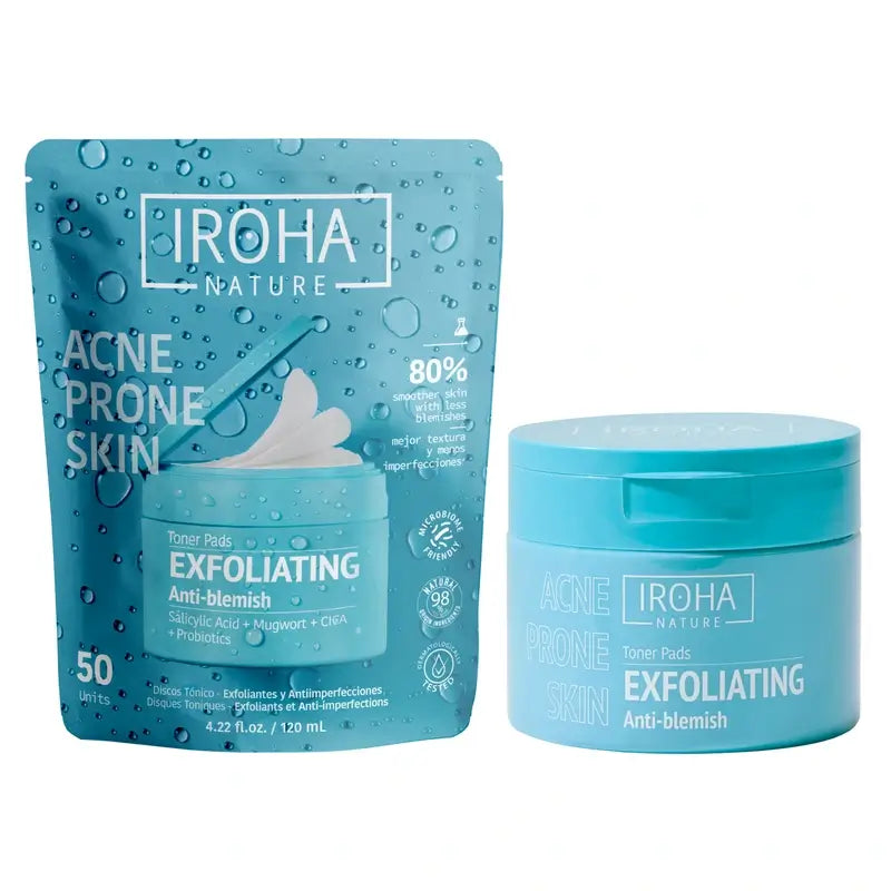 Iroha Nature Dischetti tonificanti anti-imperfezioni per pelle grassa, 50 pezzi.