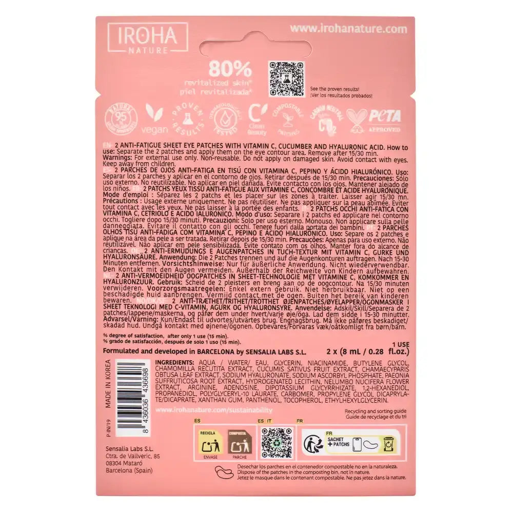 Iroha Nature Cerotti anti-fatica per gli occhi - Vitamina C , 16 (2x8) ml