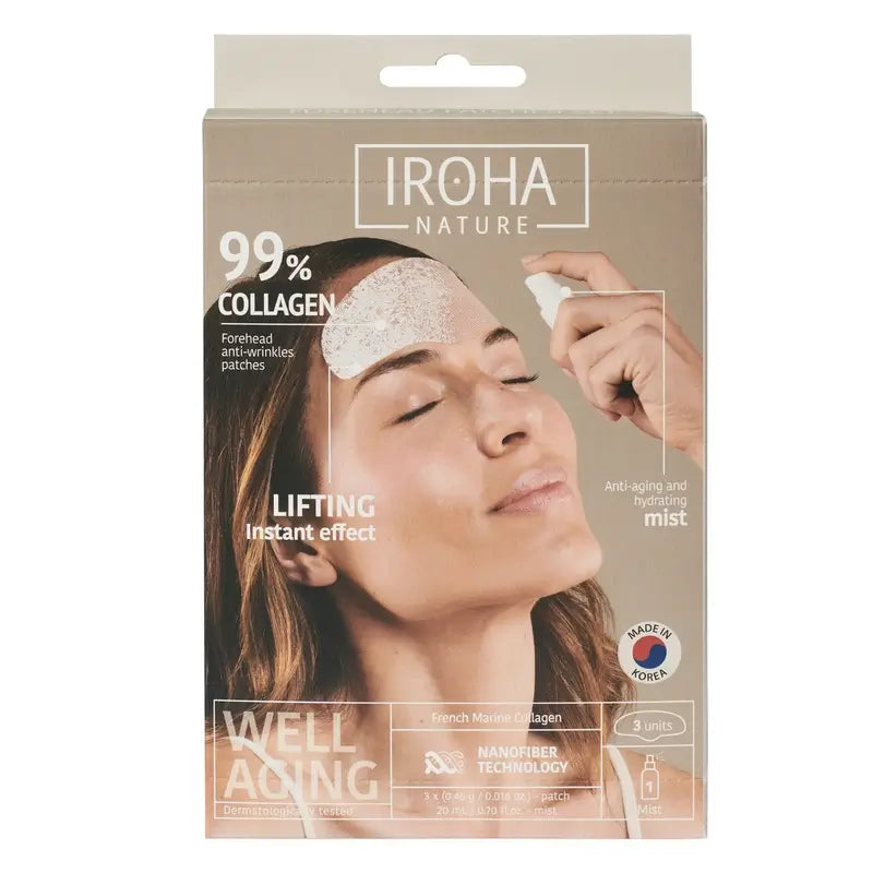 Iroha Nature Cerotti per la fronte al 99% di collagene (3 pezzi + 1 nebbia) , 3 paia