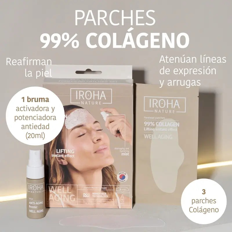 Iroha Nature Cerotti per la fronte al 99% di collagene (3 pezzi + 1 nebbia) , 3 paia