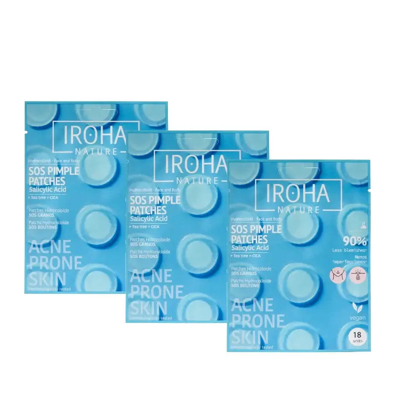 Iroha Nature Cerotti SOS per brufoli all'acido salicilico, confezione da 3