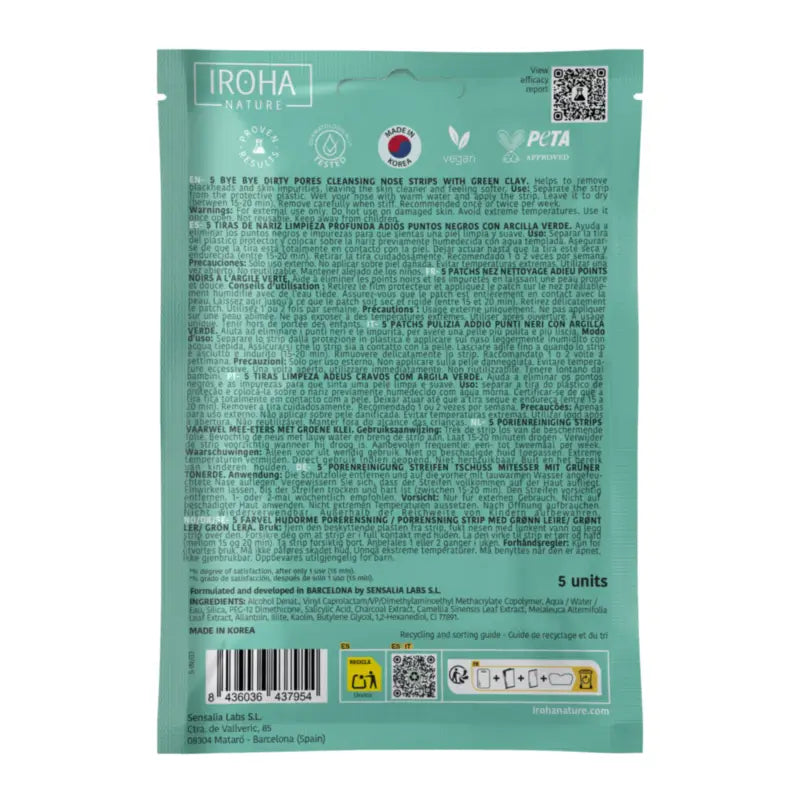 IROHA NATURE Strisce per il naso BYE BYE Dirty Pores - Pulizia profonda (5 pezzi)