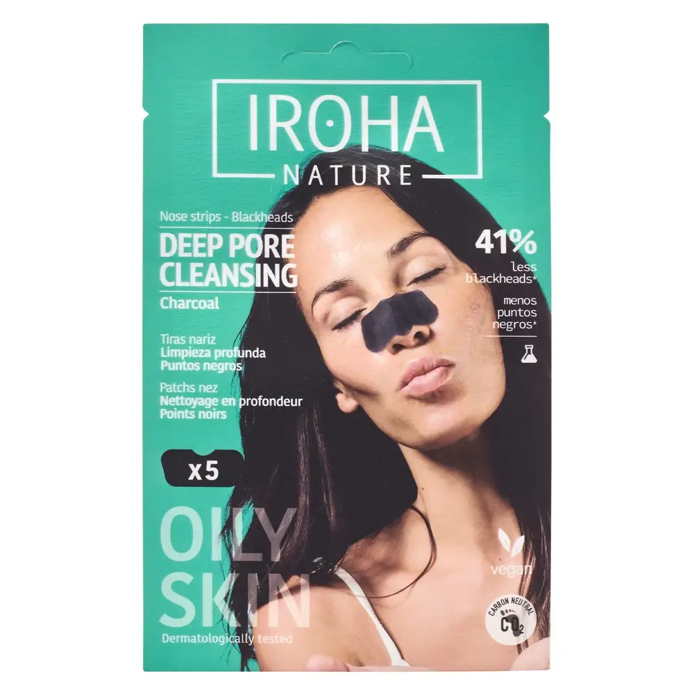 Iroha Nature Strisce nasali per la pulizia profonda dei punti neri - Carbone, 5 pz.