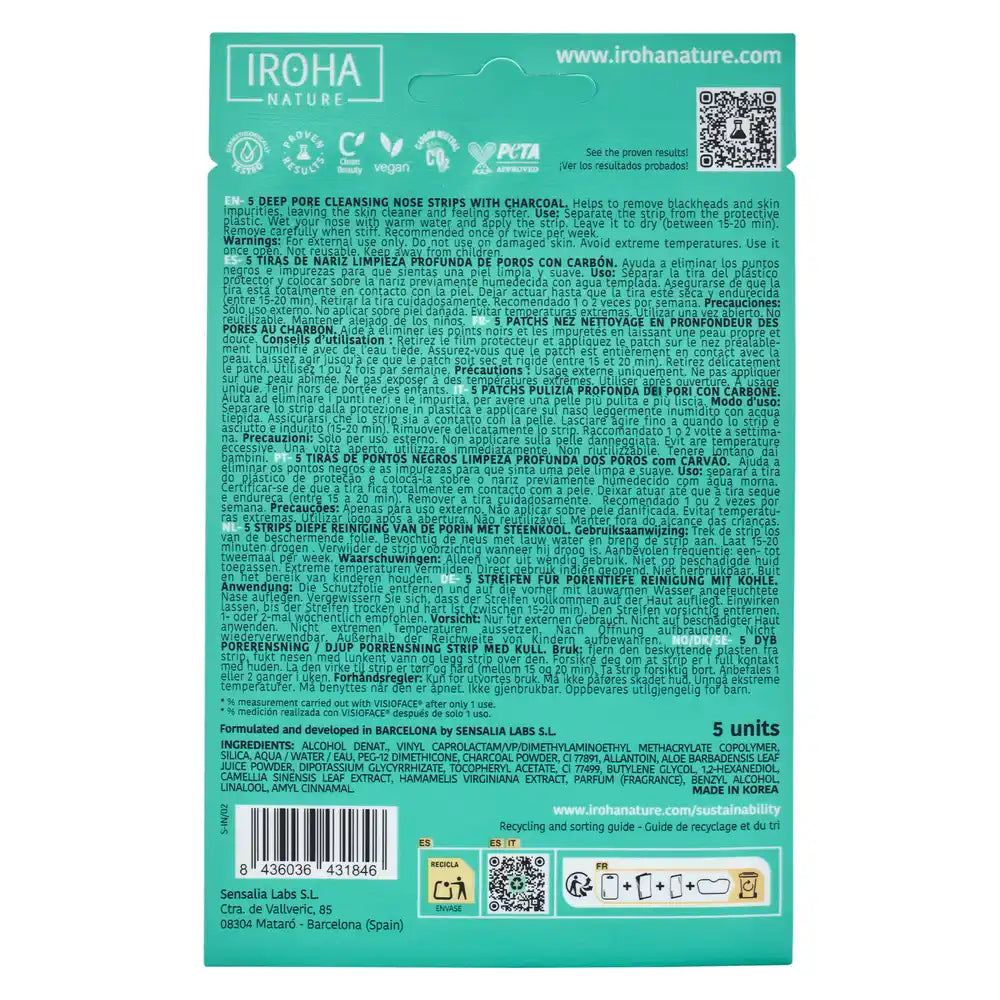 Iroha Nature Strisce nasali per la pulizia profonda dei punti neri - Carbone, 5 pz.