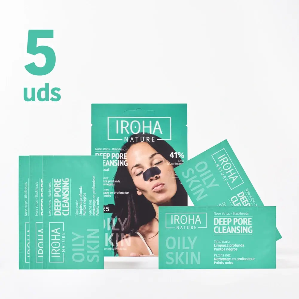 Iroha Nature Strisce nasali per la pulizia profonda dei punti neri - Carbone, 5 pz.