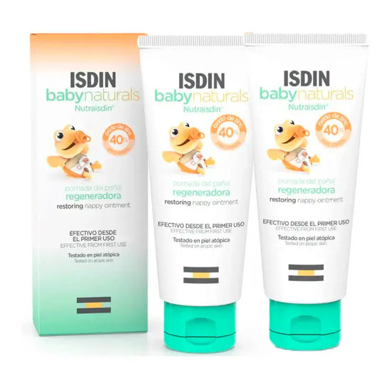 Isdin Baby Naturals Unguento rigenerante per pannolini, confezione da 2 x 100 ml