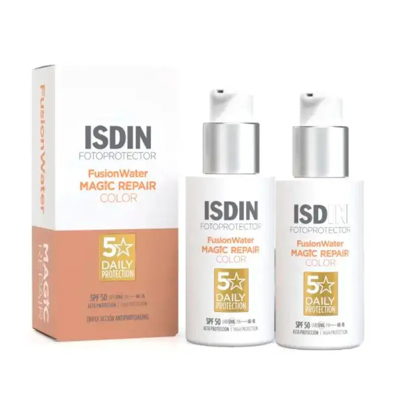 Isdin Fotoprotector Fusion Water Magic Repair Colour SPF 50, Confezione 2 x 50 ml