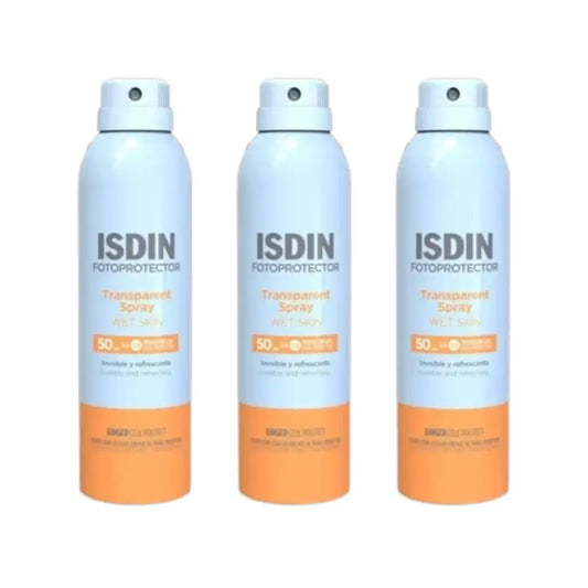 Isdin Spray Trasparente Pelle Umida Spf50, 3X250 Ml