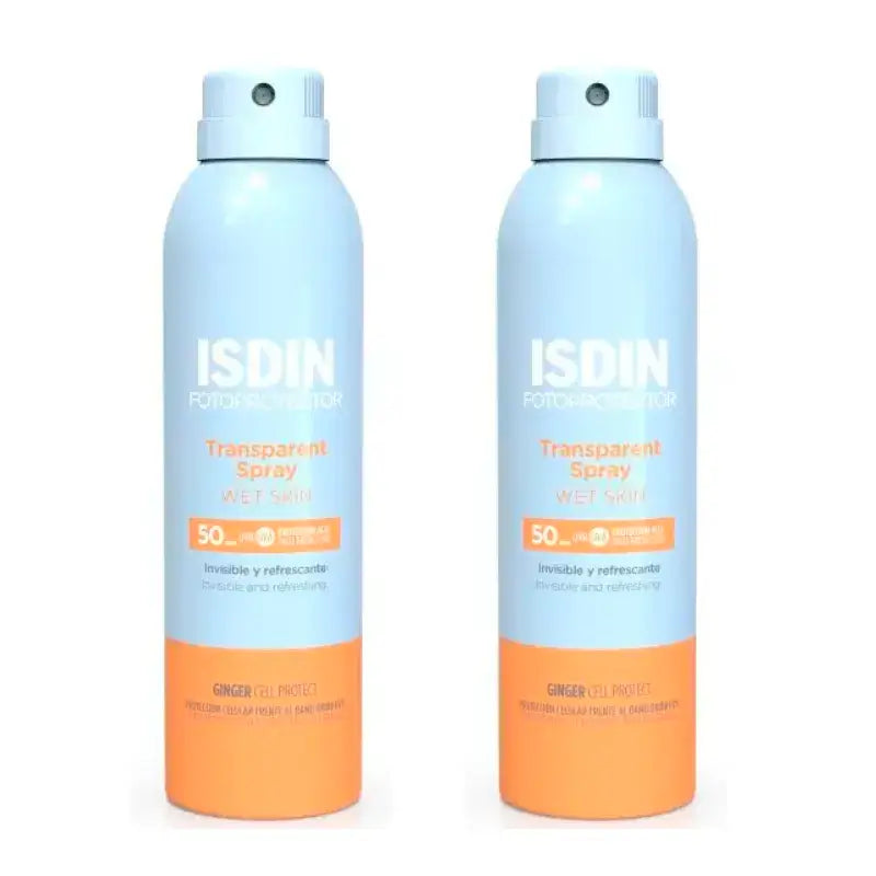 Isdin Spray Trasparente Pelle Bagnata SPF 50, Confezione 2 x 250 ml