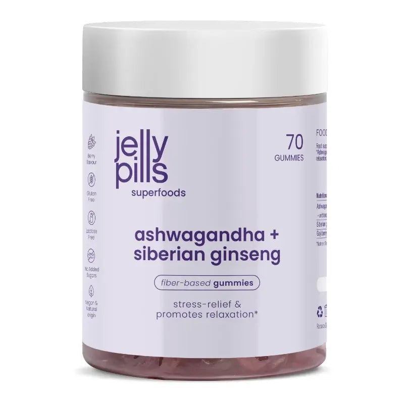Caramelle gommose all'ashwagandha + ginseng siberiano e lampone, 70 pezzi