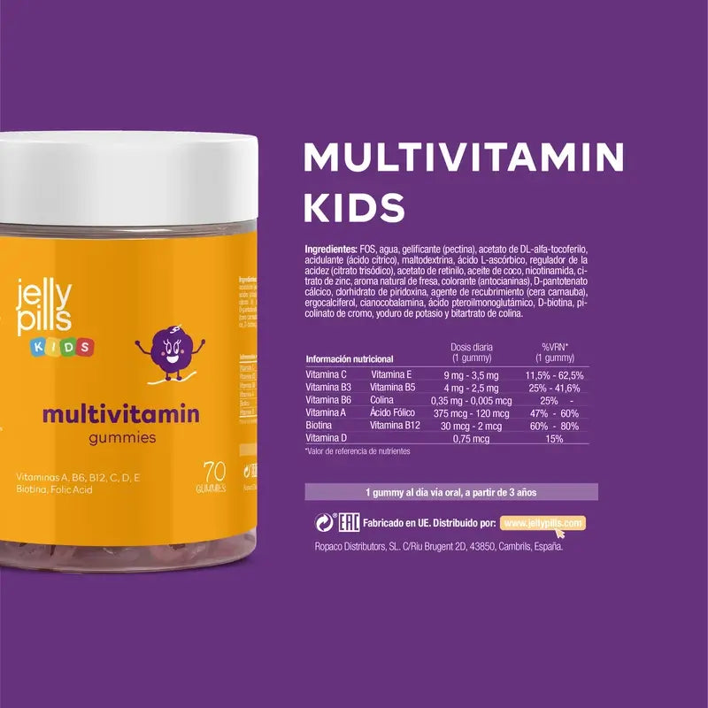 Pillole di gelatina multivitaminiche per bambini , 70 gommine