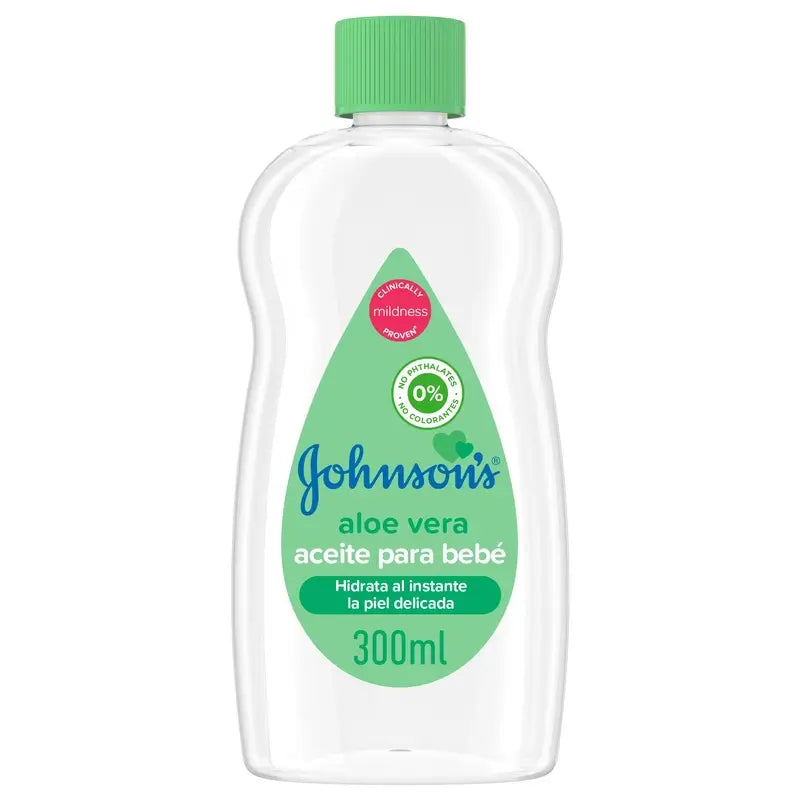 Johnson's Baby Aloe Vera Oil, idrata e nutre istantaneamente, 300 ml