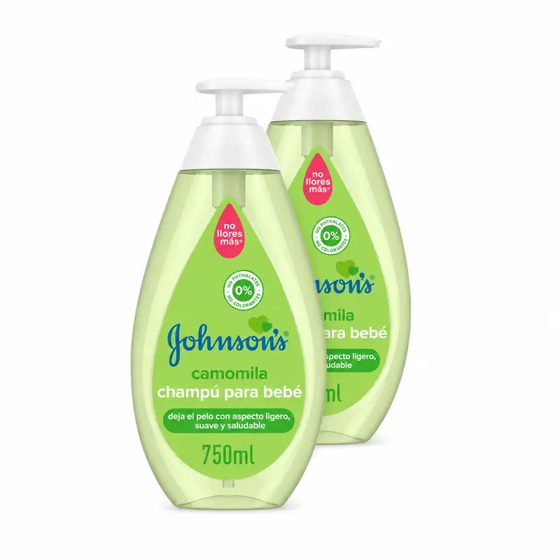 Johnson's Baby Shampoo alla camomilla, per uso quotidiano, deterge e ammorbidisce, senza solfati, per tutta la famiglia, confezione da 2 x 750 ml