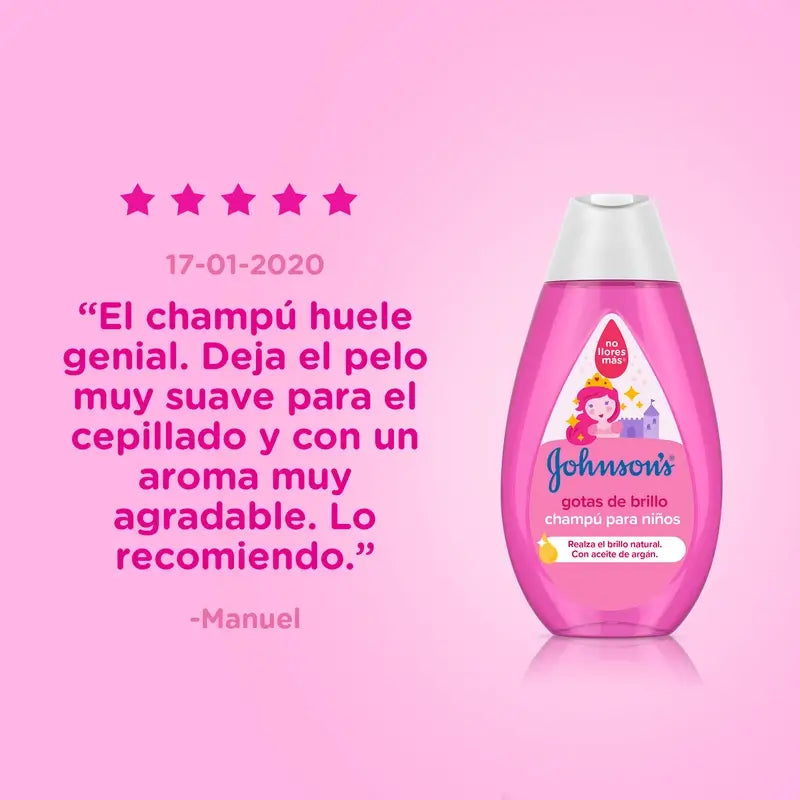 Johnson's Baby Shampoo Shine Drops per bambini, con olio di Argan, capelli lucidi, lisci e setosi, 500 ml