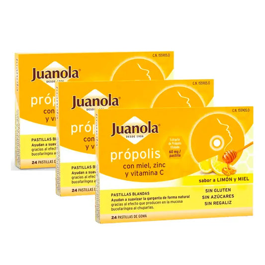 Juanola Miele di Propoli Zinco Vitamina C, Confezione 3 x 24 Compresse