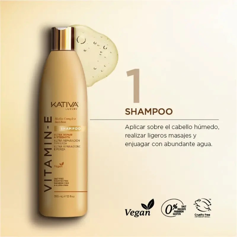 Kativa Vitamina E Biotina Bambu Shampoo, 355 ml
