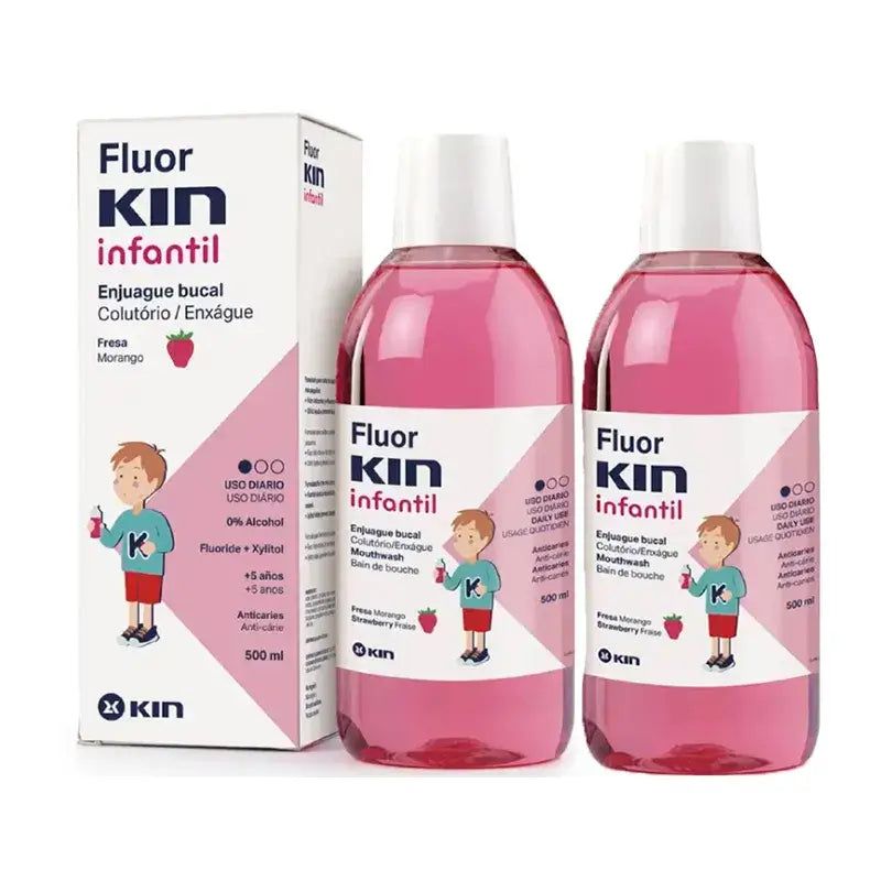 Kin Duplo Fluorkin Infantil Risciacquo alla fragola, 2 x 500 Ml