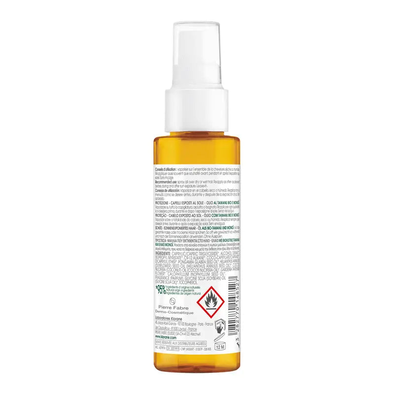 Klorane Olio solare per capelli al Tamanu e al Monoi, 100 ml